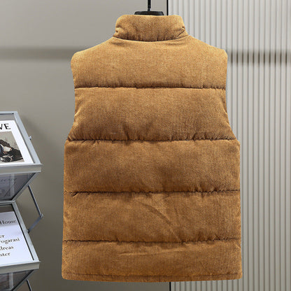 Men’s Quilted Vest – Corduroy – Padded Structured Fit – Stand Collar – Snap Closure