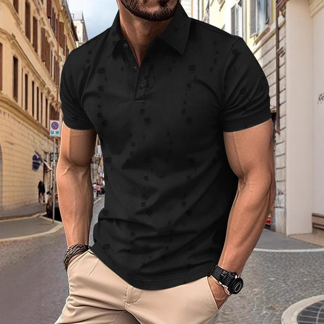 Men’s Polo Shirt – Slim Fit – Cotton Blend – Distressed Design – Casual Wear