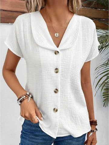 Juliana - casual blouse met V-hals en korte mouwen met knopen