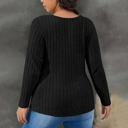 Women’s Wrap Top – Ribbed Texture – Fitted V-Neck – Long Sleeve