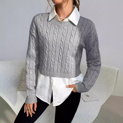 Women’s Pullover Sweater – Cable Knit Wool Blend – Cropped Slim Fit – Long Sleeve Casual