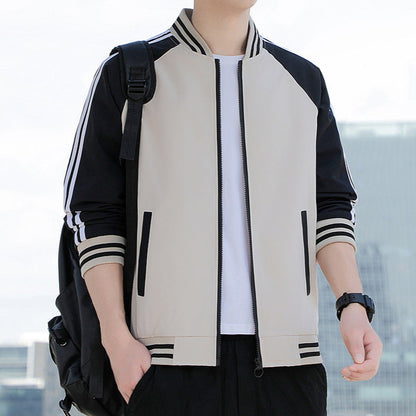 Men’s Bomber Jacket – Relaxed Fit – Zip Front – Ribbed Trim – Striped Sleeve Casual