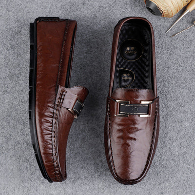 Men’s Leather Loafers – Slip-On Fit – Decorative Strap – Soft Sole – Versatile Style