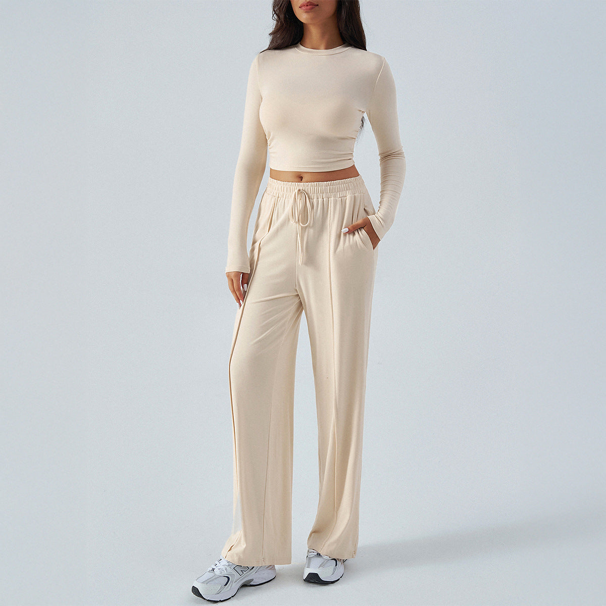 Women’s Two-Piece Set – Slim Fit Cropped Top & Wide-Leg High-Waist Trousers