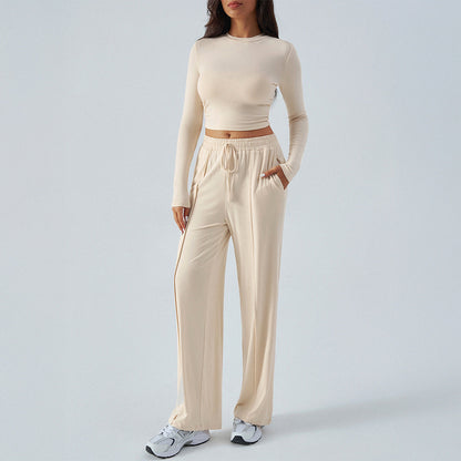 Women’s Two-Piece Set – Slim Fit Cropped Top & Wide-Leg High-Waist Trousers