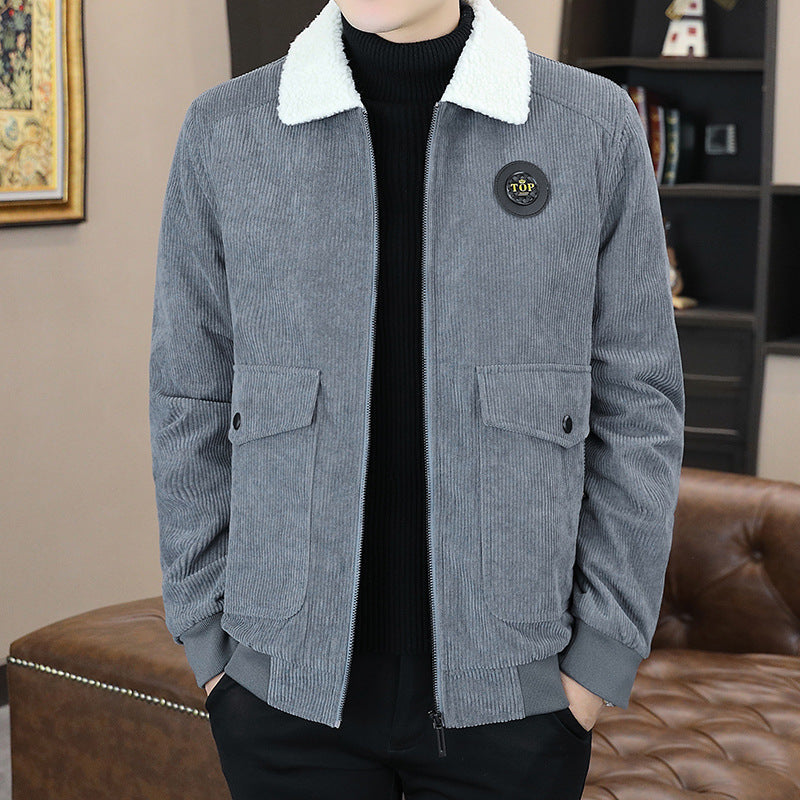 Men’s Jacket – Corduroy Exterior – Sherpa Lined – Relaxed Fit – Zip Front