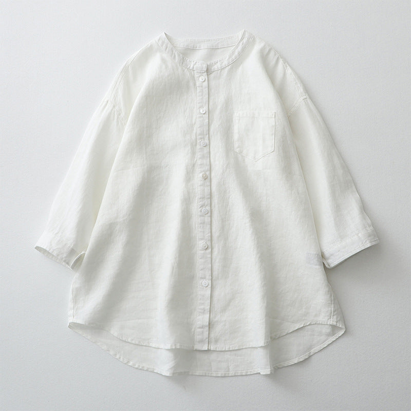 Women’s Button-Down Shirt – Oversized Fit – Natural Fibers – 3/4 Sleeve Casual Style
