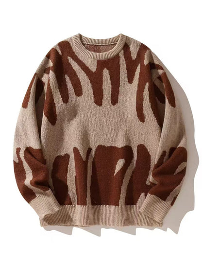 Women’s Knit Sweater – Relaxed Fit – Jacquard Pattern – Ribbed Crew Neck – Long Sleeve