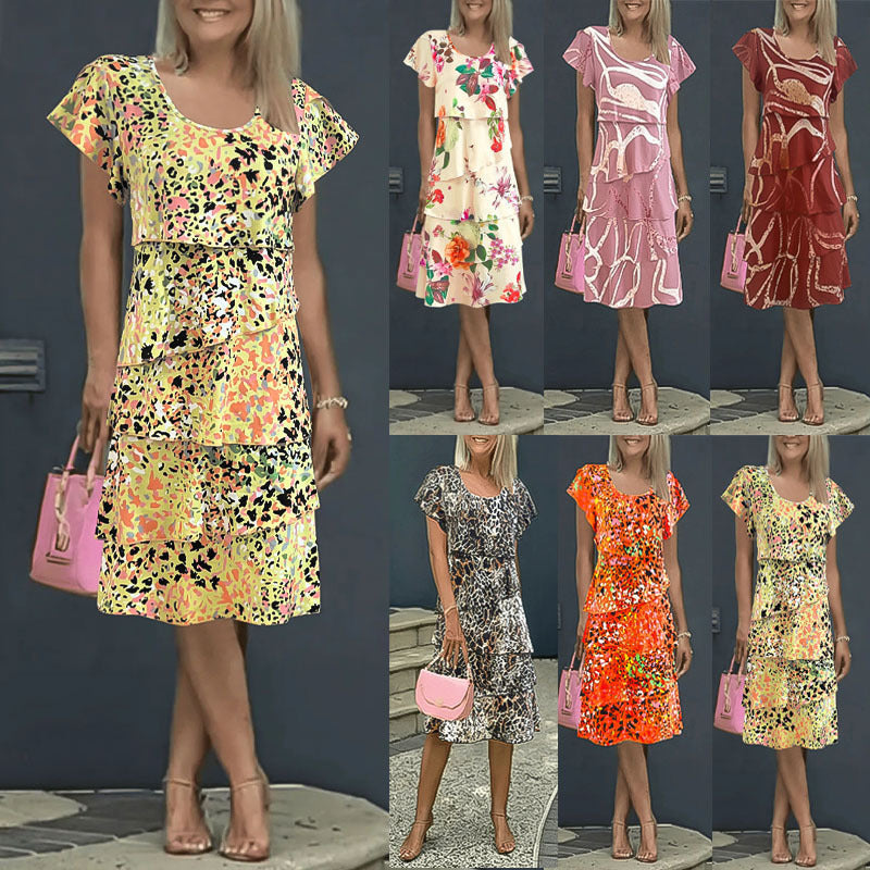 Women’s Midi Dress – Floral Print – Tiered Ruffle – Relaxed Fit – Lightweight Fabric