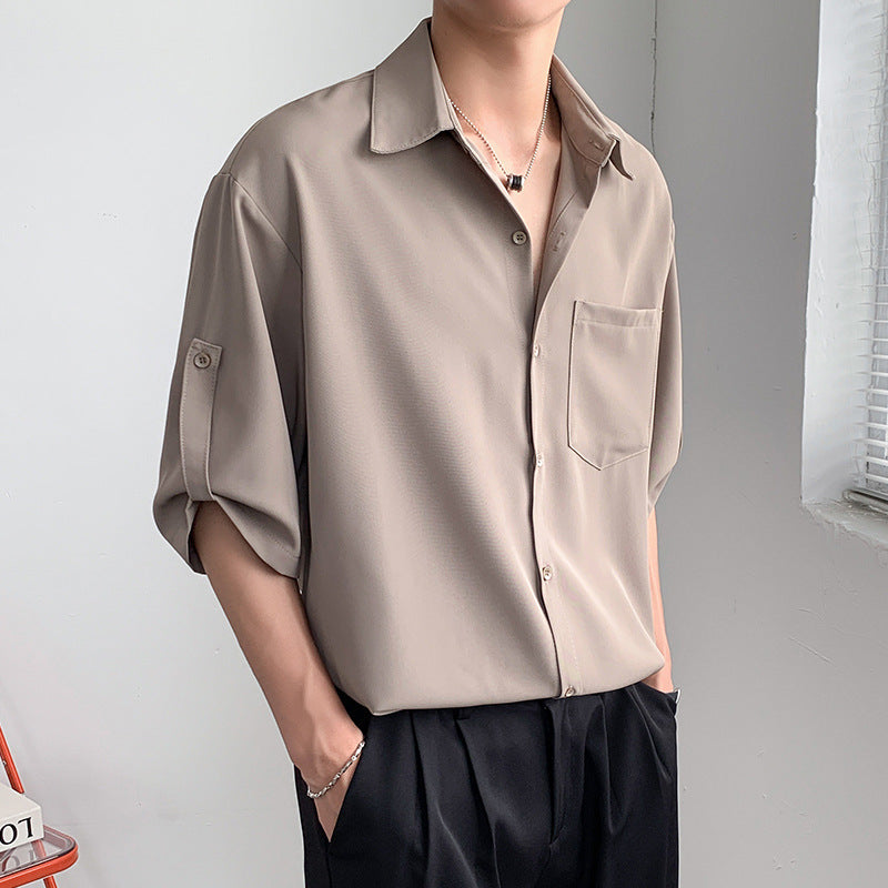Men’s Short Sleeve Shirt – Relaxed Fit – Lightweight Silk-Like Fabric – Button-Up Casual