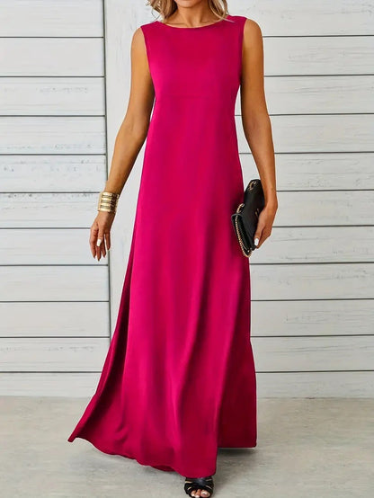 Women’s Sleeveless Mid-Length Dress – Relaxed Fit – Lightweight Breathable Fabric – Minimalist Style