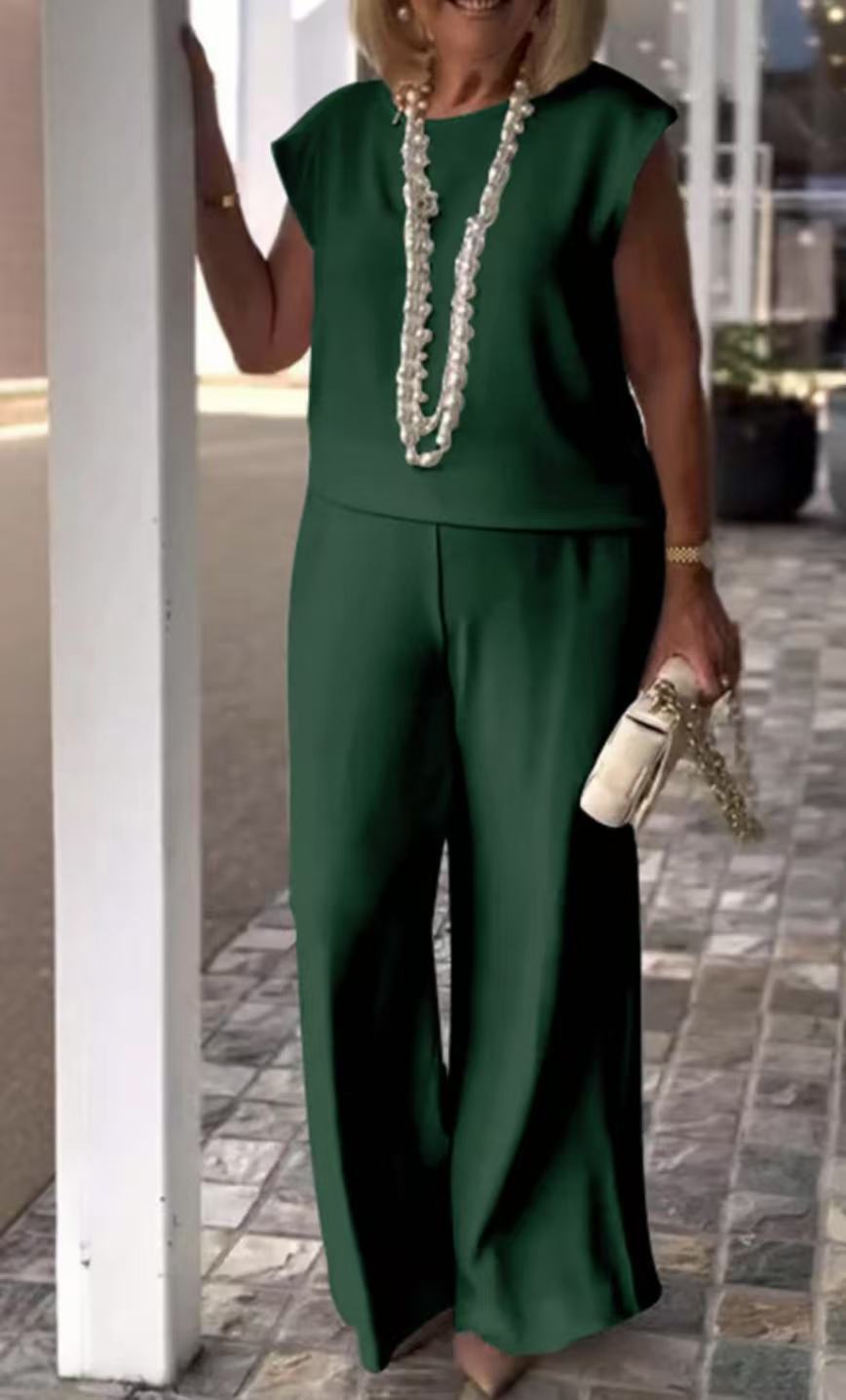Women’s Two-Piece Set – Sleeveless Top – Wide-Leg Trousers – Lightweight Elegant Fit