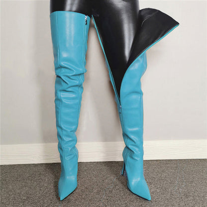 Women’s Over-the-Knee Boots – High Heel – Pointed Toe – Glossy Finish – Sleek Fit