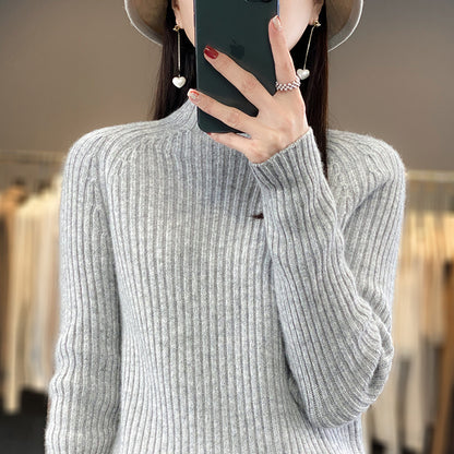 Women’s Knit Sweater – Wool Blend – Loose Fit – Mock Neck – Long Sleeves
