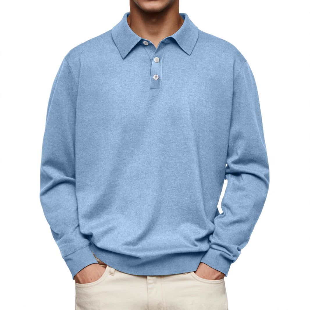 Men’s Polo Shirt – Soft Knit – Relaxed Fit – Long Sleeve – Ribbed Cuffs Casual Wear