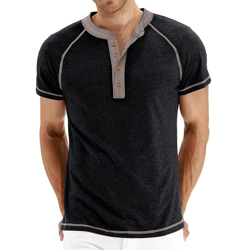 Men’s Henley Shirt – Cotton Blend – Regular Fit – Short Sleeve – Contrast Stitching