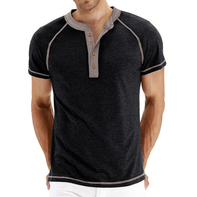 Men’s Henley Shirt – Cotton Blend – Regular Fit – Short Sleeve – Contrast Stitching