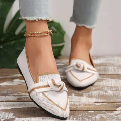 Women’s Flat Shoes – Pointed Toe – Soft Knit – Slip-On with Knot Detail – Versatile Fit