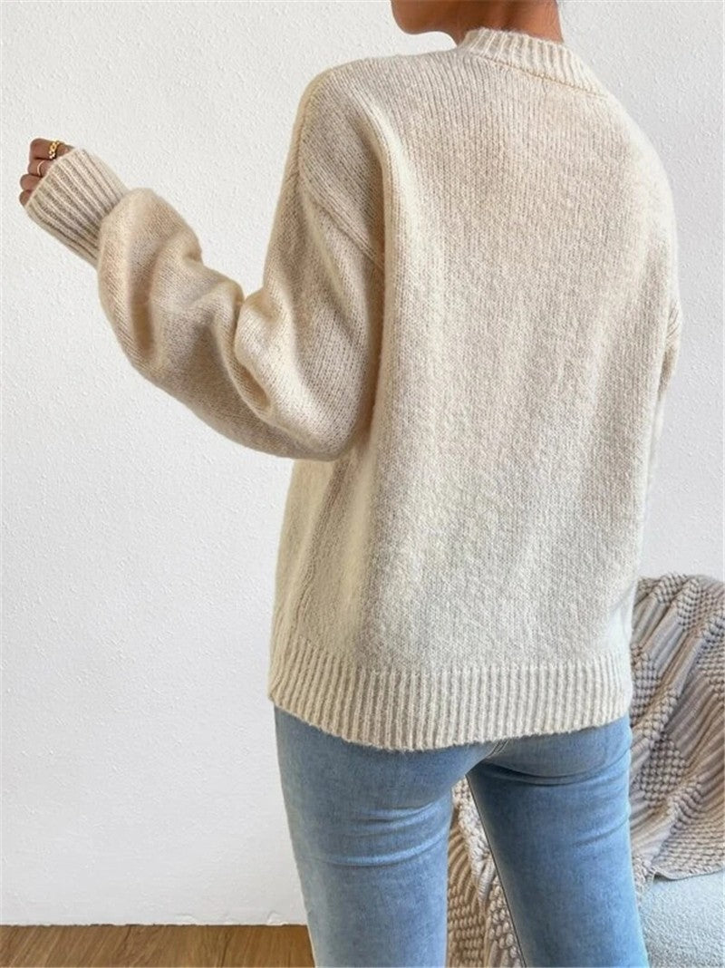 Women’s Knit Sweater – Relaxed Fit – Soft Touch – Crew Neck – Ribbed Cuffs