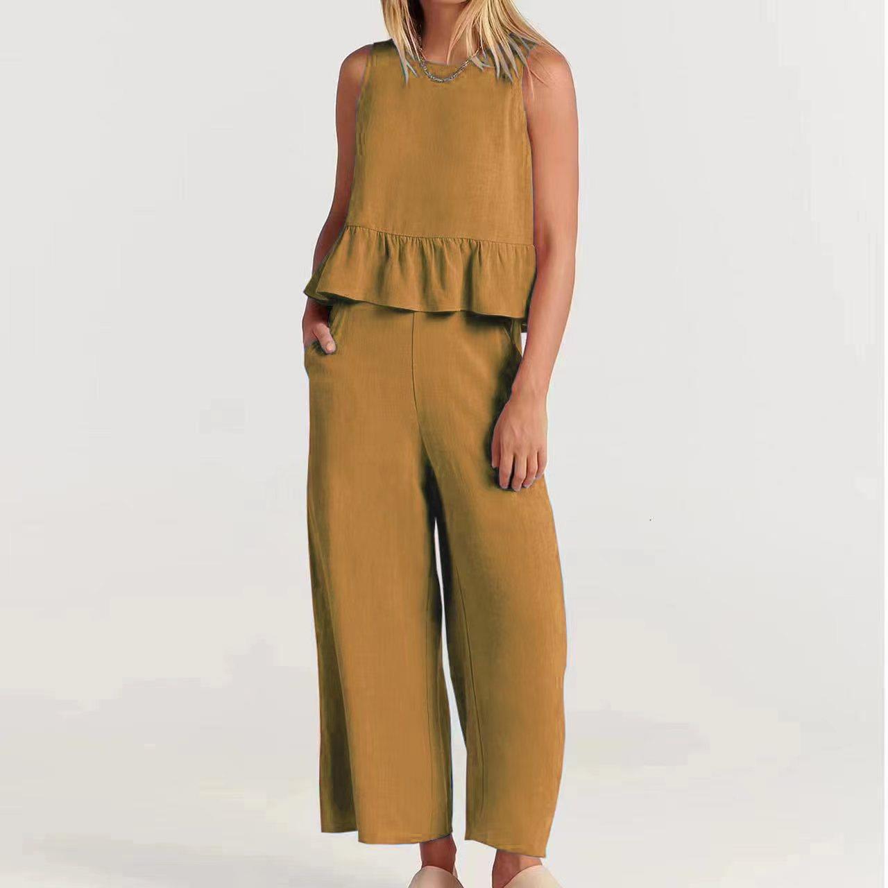 Women’s Peplum Top – Lightweight Cotton Blend – Relaxed Fit – Sleeveless Rounded Neckline