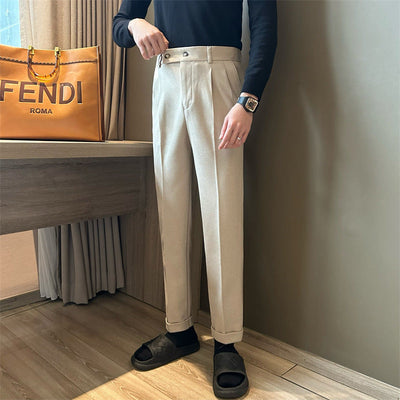 Men’s Dress Trousers – Wool Blend – Tailored Fit – High Waist – Pleated Front – Cuffed Hem