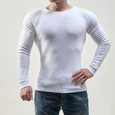 Men's Ribbed Long Sleeve Top - Slim Fit Crew Neck - Casual Wear