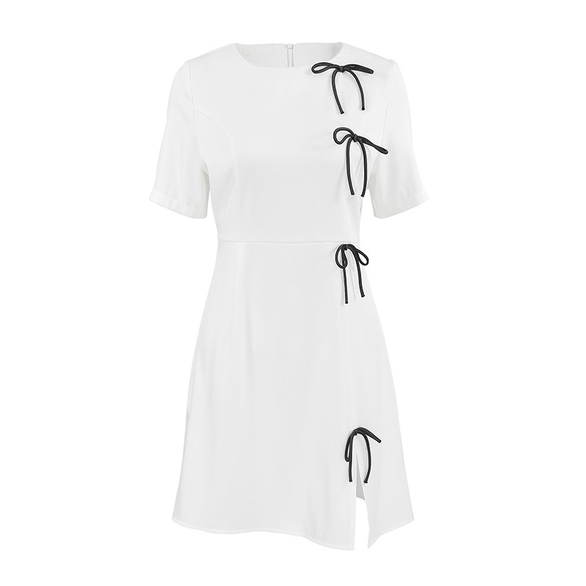 Women’s A-Line Dress – Tailored Fit – Short Sleeve – Bow Detail – Mini Length