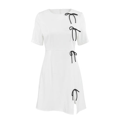 Women’s A-Line Dress – Tailored Fit – Short Sleeve – Bow Detail – Mini Length