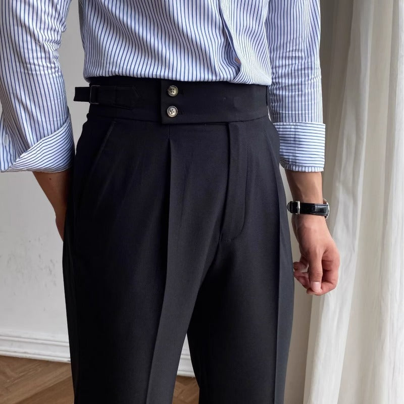 Men’s Tailored Trousers – High-Rise – Pleated Front – Cuffed Hem