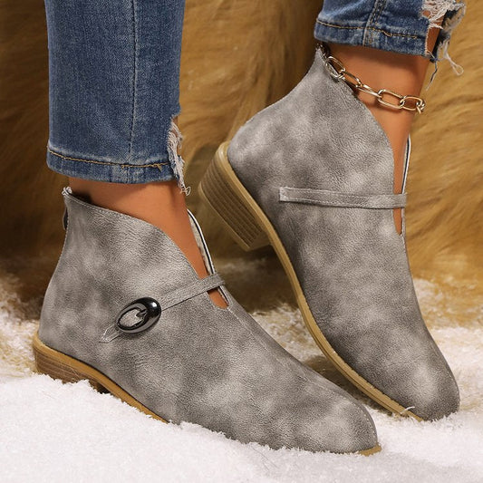 Women’s Ankle Boots – Suede Finish – Pointed Toe – Buckle Strap – Block Heel
