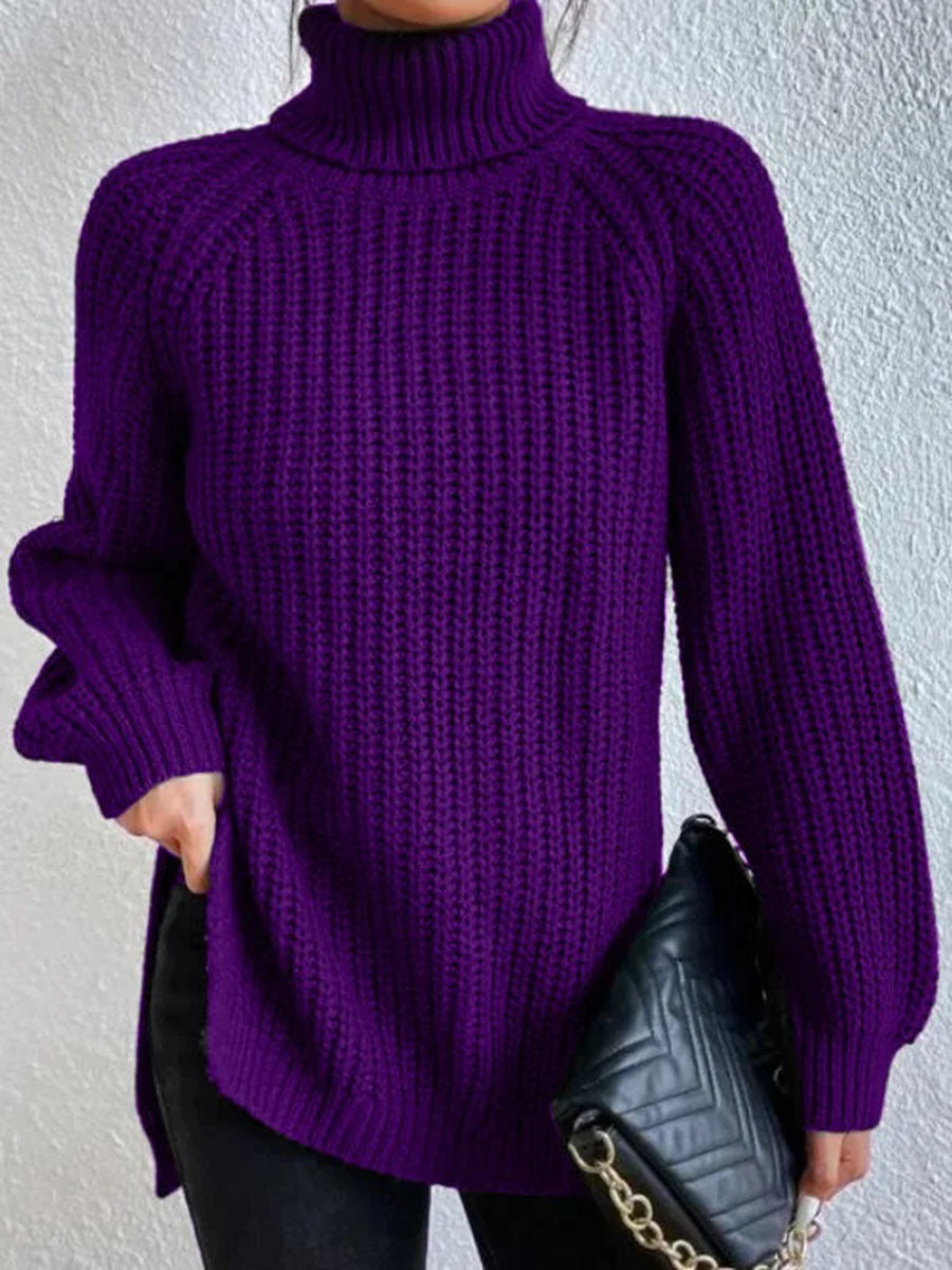 Women's full size turtle ribbed knit slit sweater