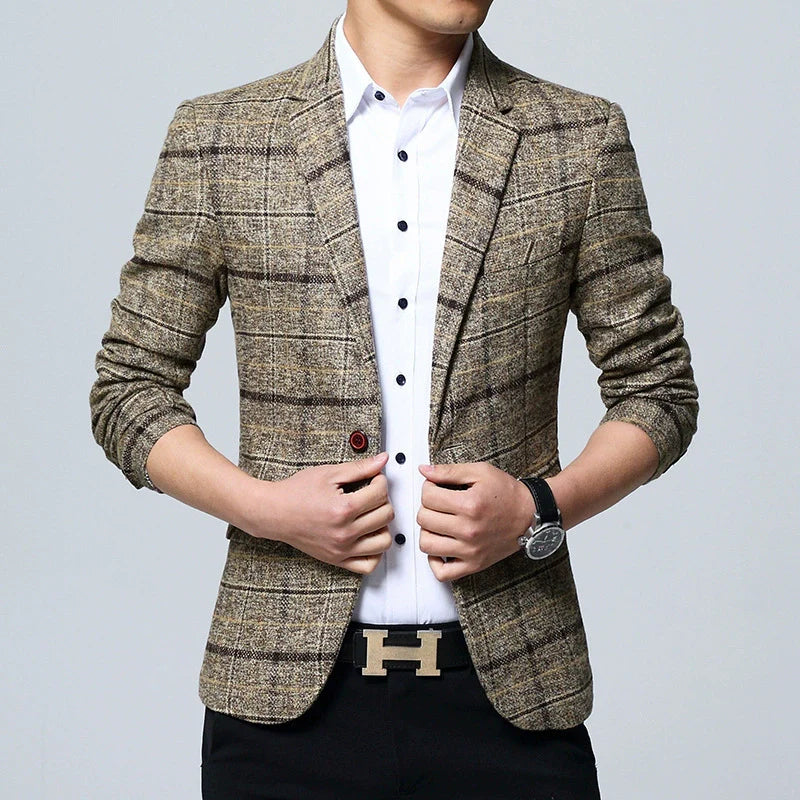 Men’s Blazer – Wool Blend – Modern Fit – Large Plaid – Single-Breasted Notch Lapel