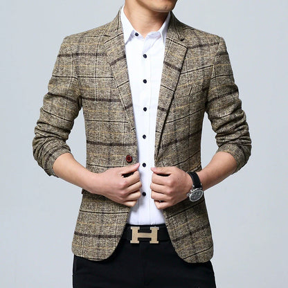 Men’s Blazer – Wool Blend – Modern Fit – Large Plaid – Single-Breasted Notch Lapel