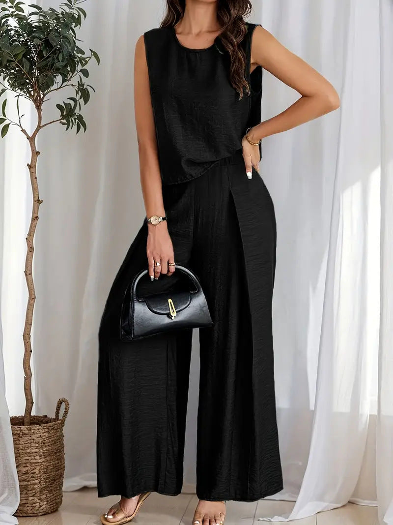 Women’s Wide-Leg Trousers – High Waist – Pleated Front – Lightweight Relaxed Fit
