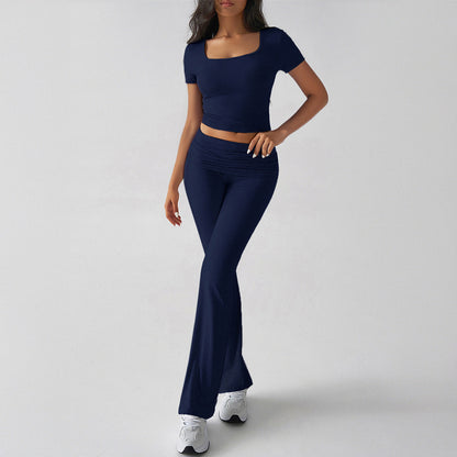 Women’s Two-Piece Set – Slim Fit Crop Top & Flared Trousers – Stretch Soft Fabric