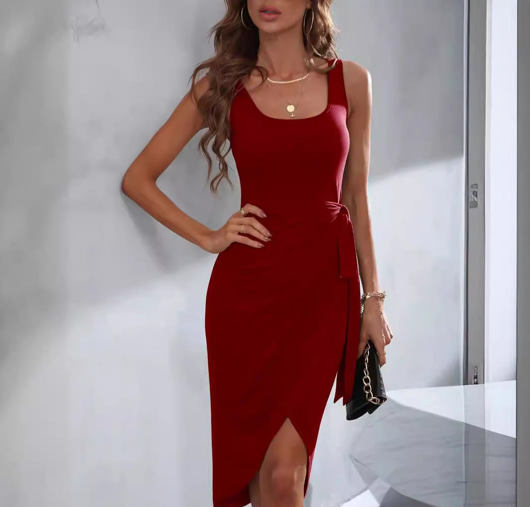 Women's Bodycon Midi Dress - Sleeveless Scoop Neck - Stretch Fabric Elegant Fit