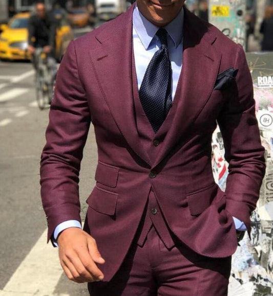 Men’s Three-Piece Suit – Slim Fit – Wool Blend – Notch Lapel – Formal Occasion Wear