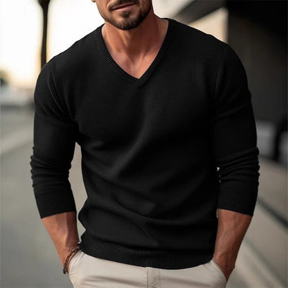 Men’s Sweater – Slim Fit – V-Neck – Knitted Cotton Blend – Long Sleeve Smart Casual