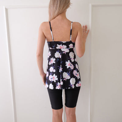 Women’s Swim Dress with Shorts – A-Line Fit – Spaghetti Straps – Floral Print