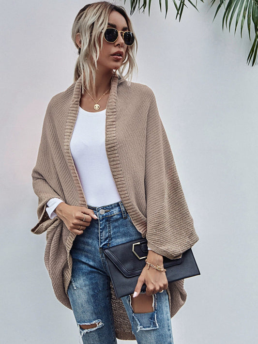 Women’s Cardigan Sweater – Oversized Fit – Wool Knit – Open Front – Batwing Sleeves