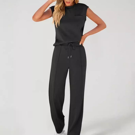 Women’s Two-Piece Set – Sleeveless Top – Drawstring Waist – Relaxed Fit Cotton Blend