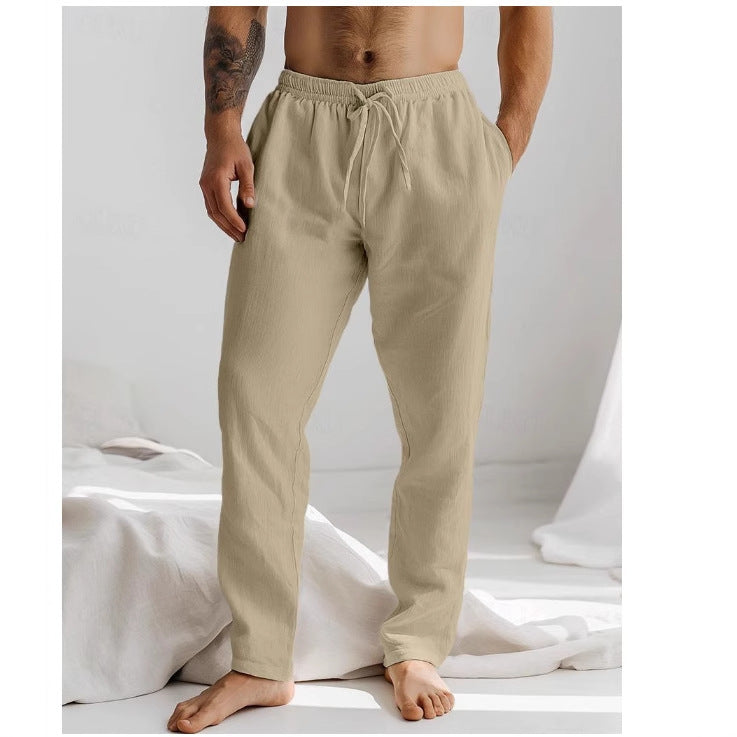 Men’s Linen Trousers – Relaxed Fit – Lightweight Breathable – Drawstring Waist