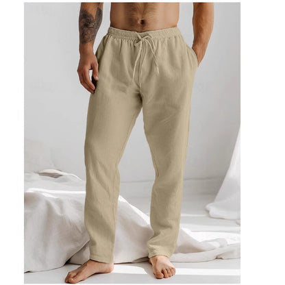 Men’s Linen Trousers – Relaxed Fit – Lightweight Breathable – Drawstring Waist