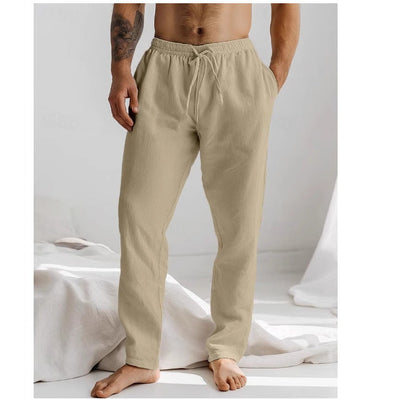Men’s Linen Trousers – Relaxed Fit – Lightweight Breathable – Drawstring Waist