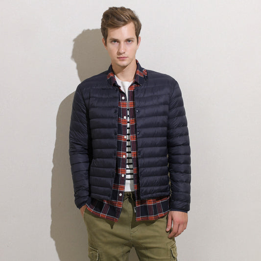 Men's Down Jacket - Short Thin Style - Round Neck - Lightweight and Versatile