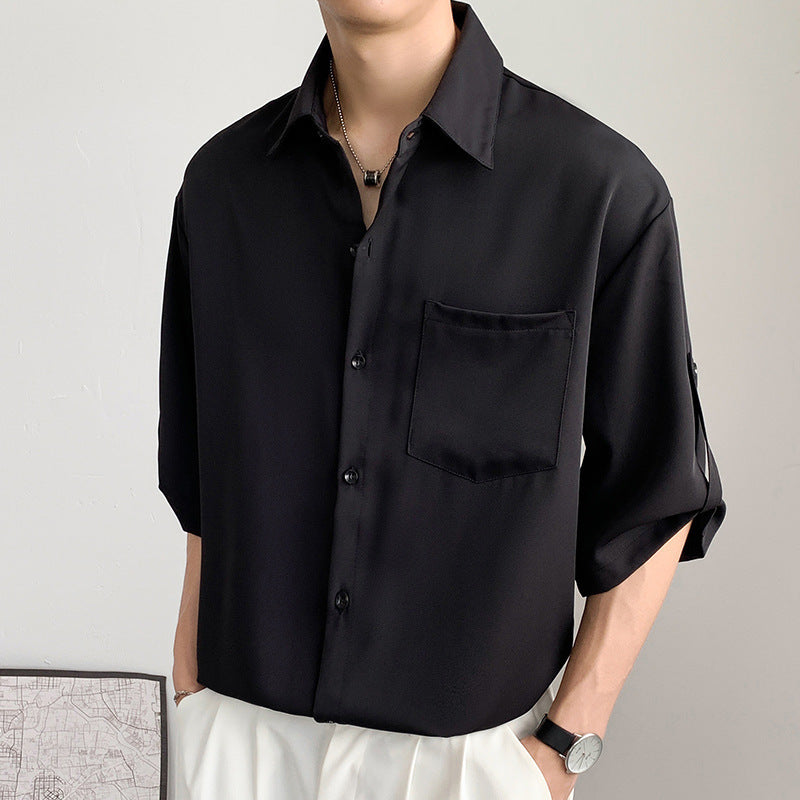 Men’s Short Sleeve Shirt – Relaxed Fit – Lightweight Silk-Like Fabric – Button-Up Casual