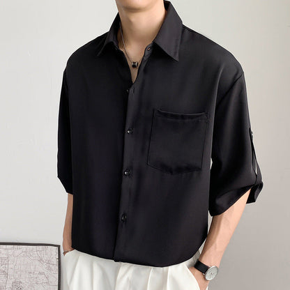 Men’s Short Sleeve Shirt – Relaxed Fit – Lightweight Silk-Like Fabric – Button-Up Casual