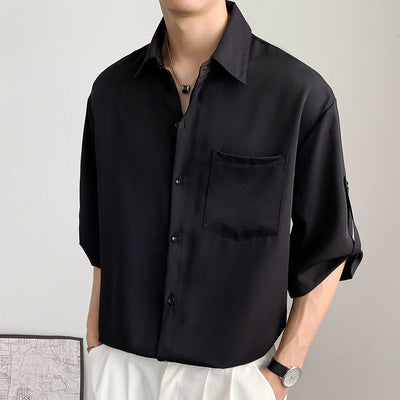 Men’s Short Sleeve Shirt – Relaxed Fit – Lightweight Silk-Like Fabric – Button-Up Casual