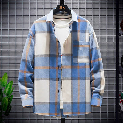 Men’s Plaid Shirt – Loose Fit – Long Sleeve – Button-Up Cotton Casual Style