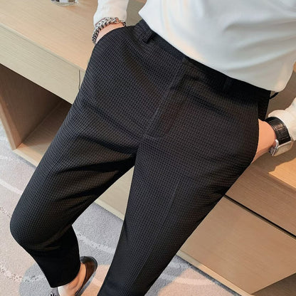 Men’s Cropped Trousers – Slim Fit – Textured Fabric – Tapered Leg – Smart Casual